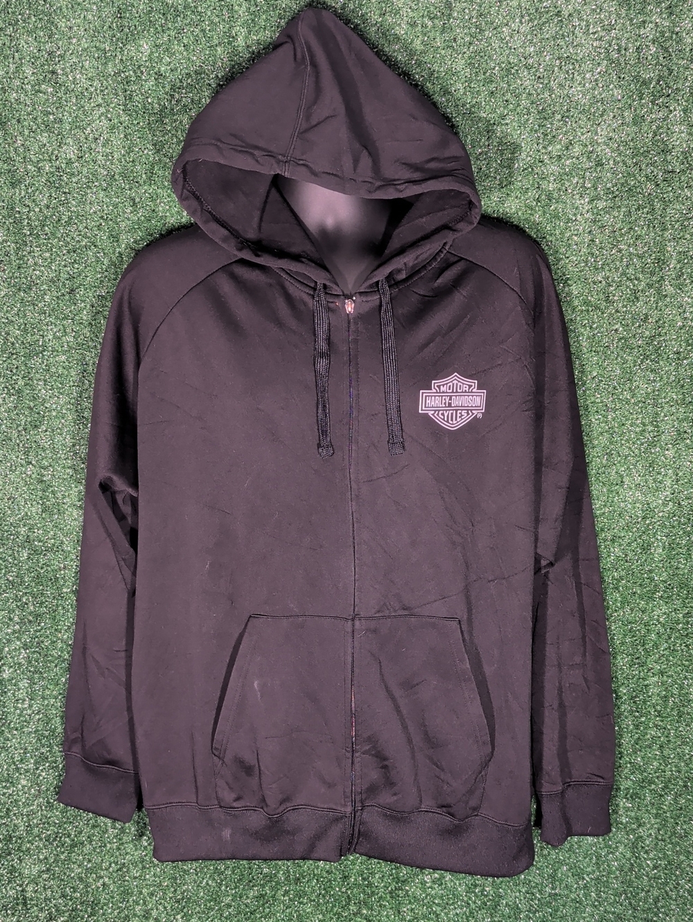 Harley-Davidson Black Full-Zip Hooded Sweatshirt with Logo *Zipper Flaw*